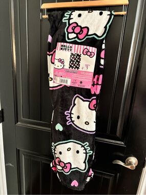 Hello Kitty Black Pink White Plush Throw Blanket